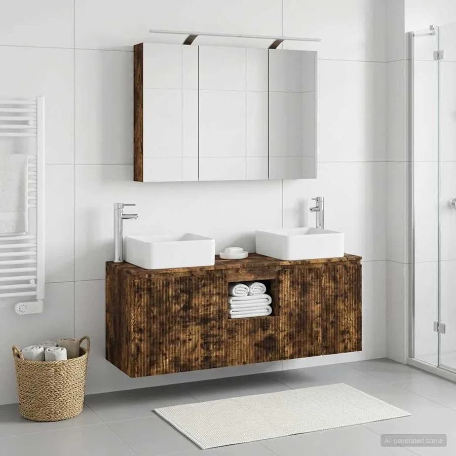 Ensemble d'armoire de salle de bain 4 pcs Chêne fumé - 4