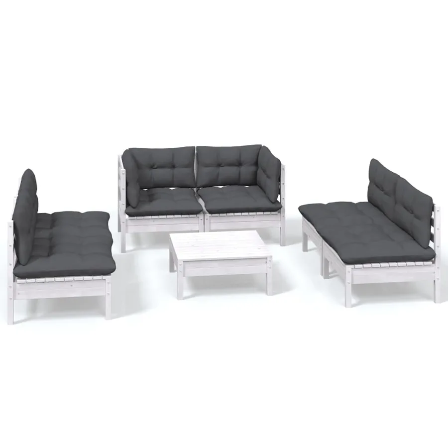 Salon de jardin 7 pcs avec coussins bois de pin massif - 2