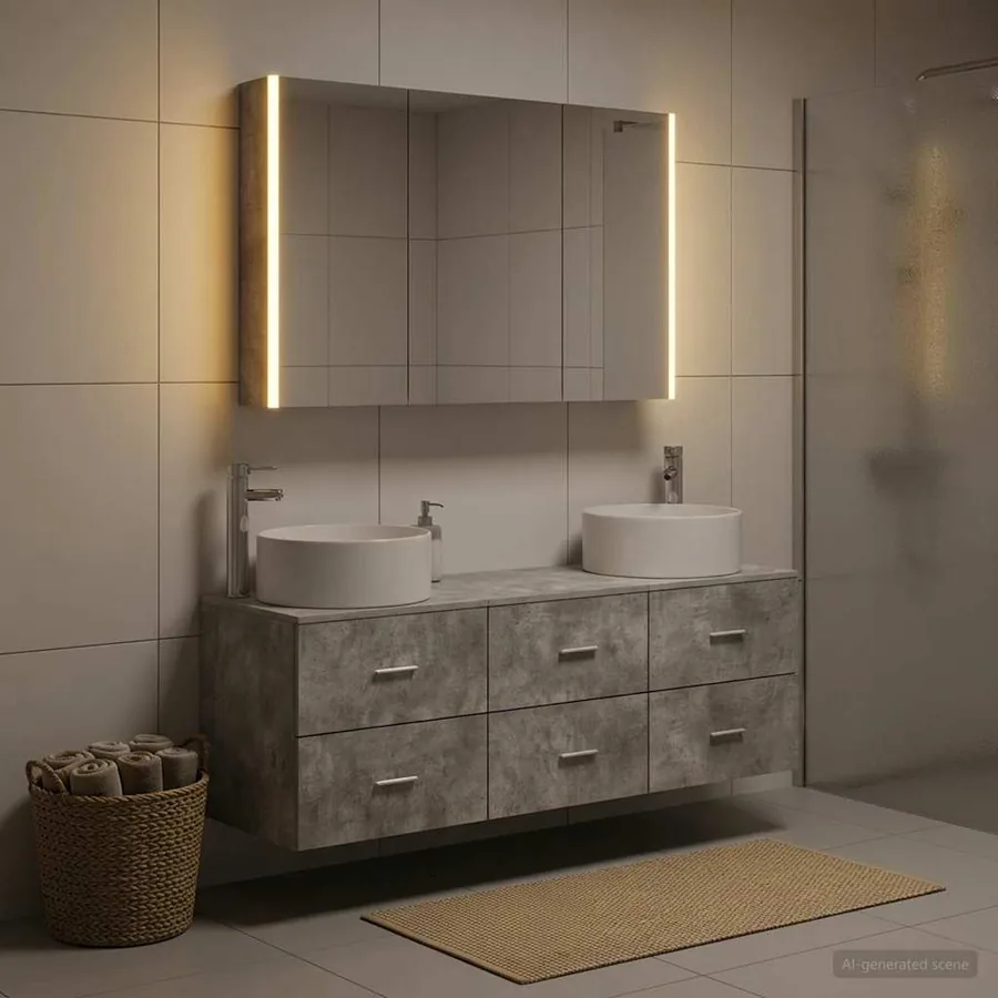 Ensemble de mobilier de salle de bain 4 pcs Gris béton