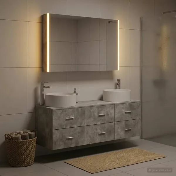 Ensemble de mobilier de salle de bain 4 pcs Gris béton