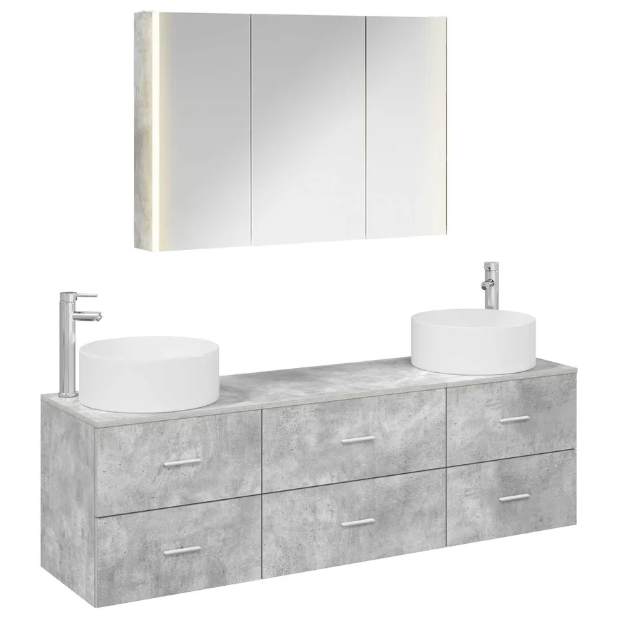 Ensemble de mobilier de salle de bain 4 pcs Gris béton - 2