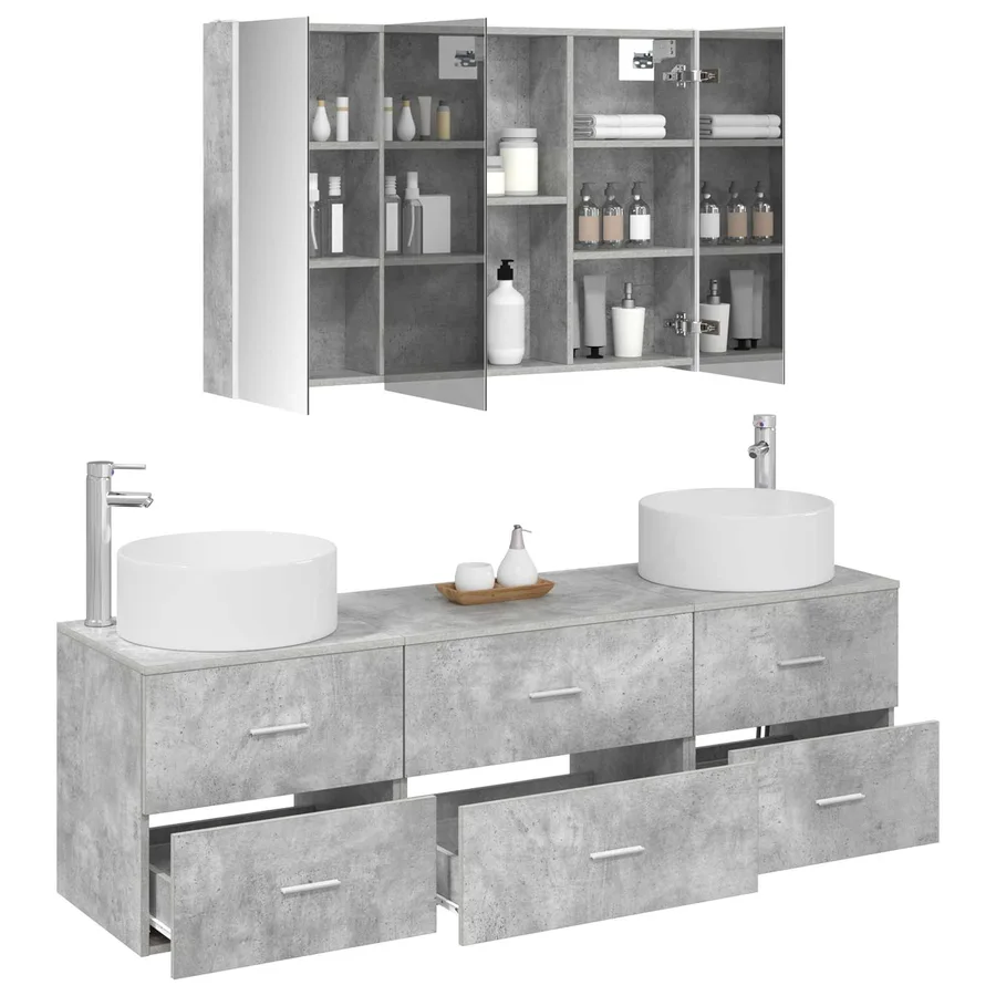 Ensemble de mobilier de salle de bain 4 pcs Gris béton - 3