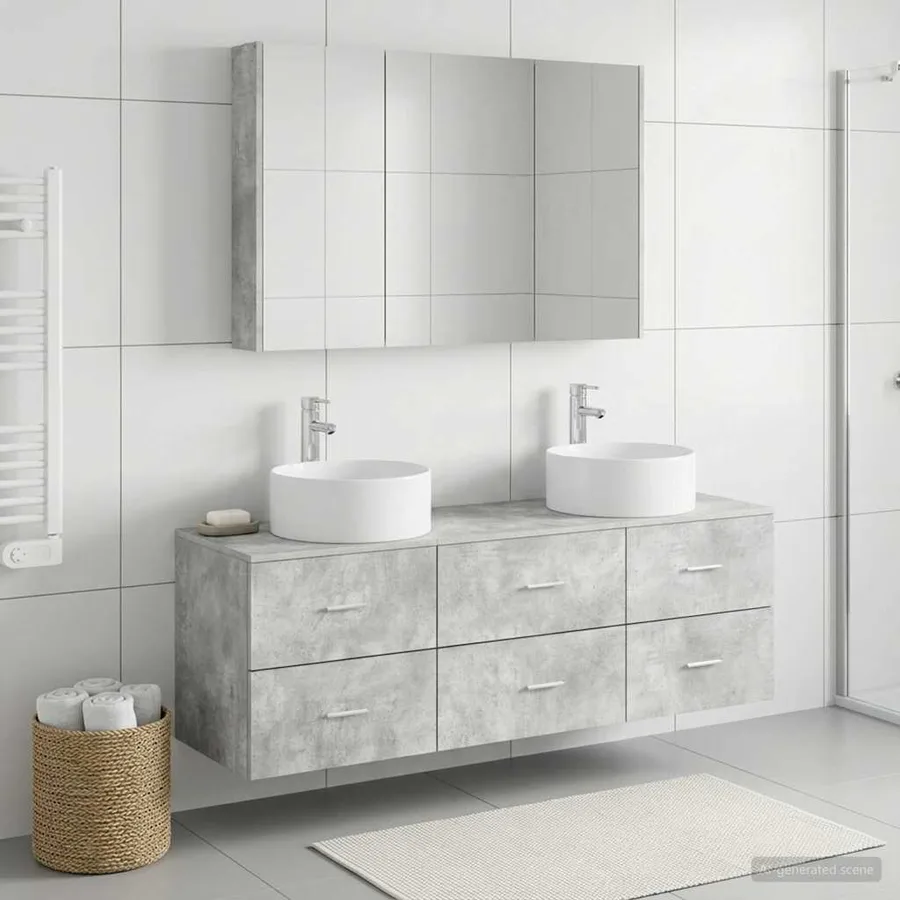 Ensemble de mobilier de salle de bain 4 pcs Gris béton - 4