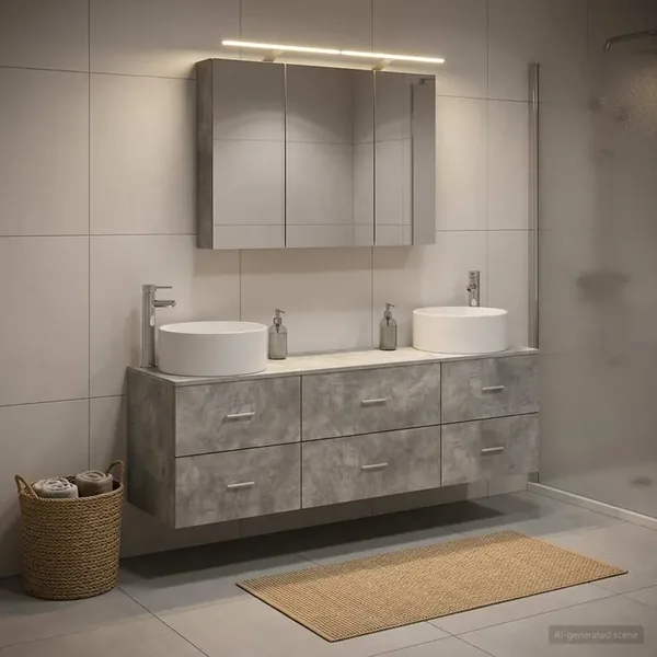 Ensemble de mobilier de salle de bain 4 pcs Gris béton