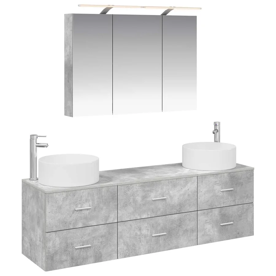 Ensemble de mobilier de salle de bain 4 pcs Gris béton - 2