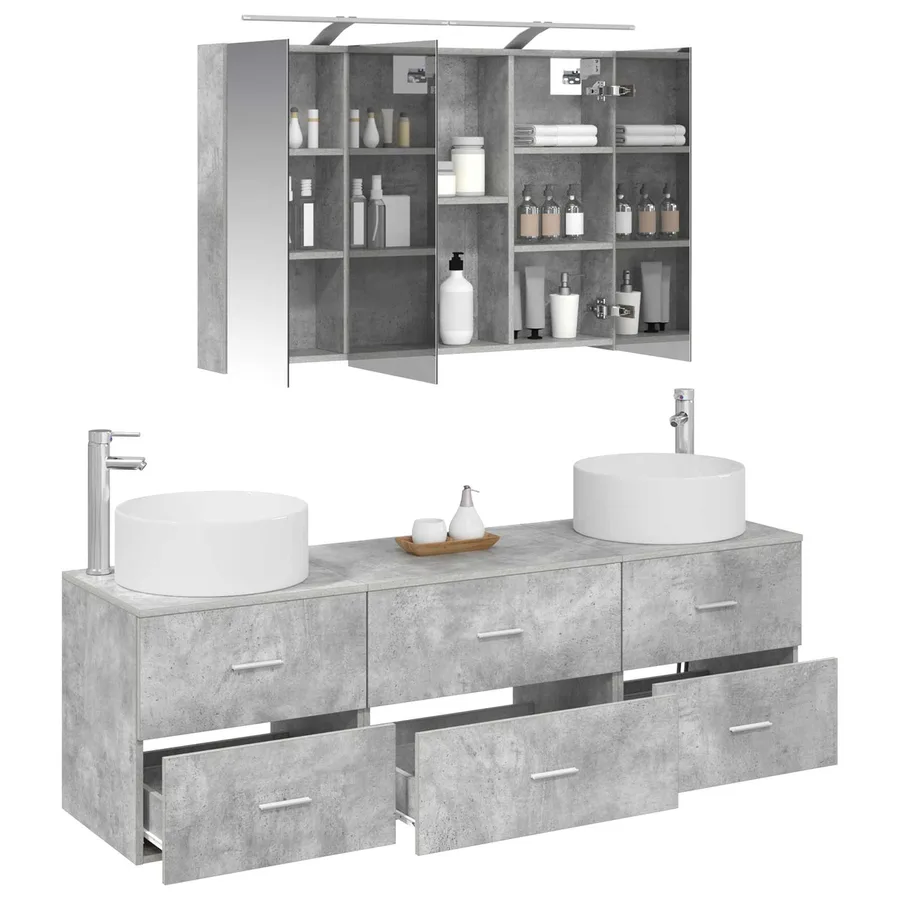 Ensemble de mobilier de salle de bain 4 pcs Gris béton - 3
