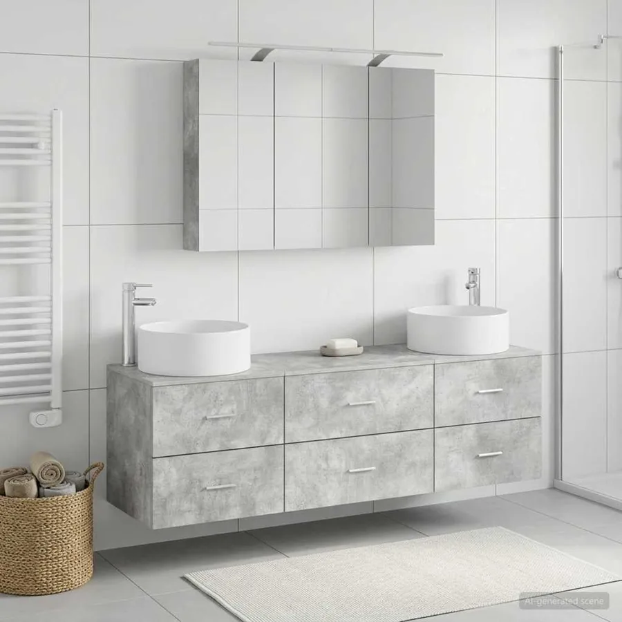 Ensemble de mobilier de salle de bain 4 pcs Gris béton - 4