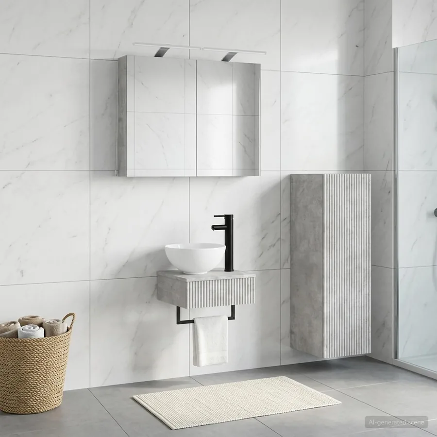 Ensemble d'armoire de salle de bain 4 pcs Gris béton