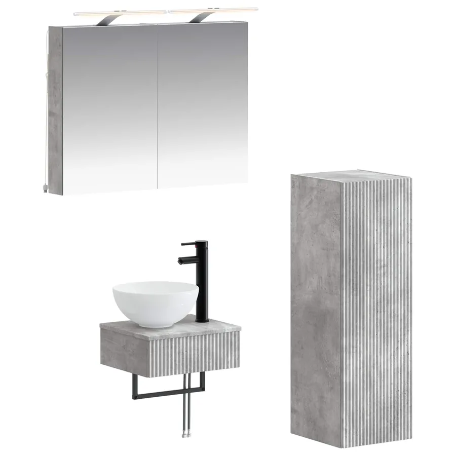 Ensemble d'armoire de salle de bain 4 pcs Gris béton - 2