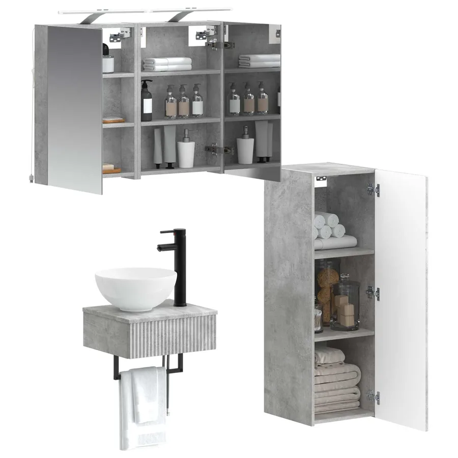 Ensemble d'armoire de salle de bain 4 pcs Gris béton - 3