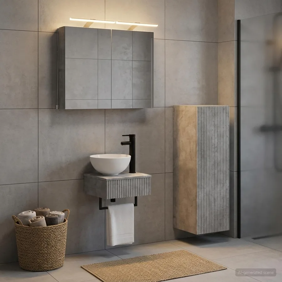Ensemble d'armoire de salle de bain 4 pcs Gris béton - 4