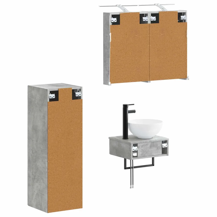 Ensemble d'armoire de salle de bain 4 pcs Gris béton - 5