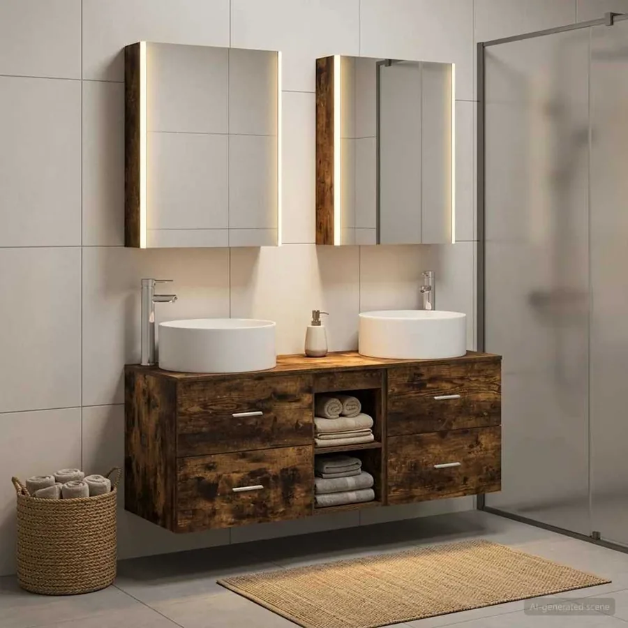 Ensemble de mobilier de salle de bain 5 pcs Chêne fumé