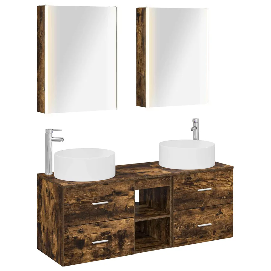 Ensemble de mobilier de salle de bain 5 pcs Chêne fumé - 2