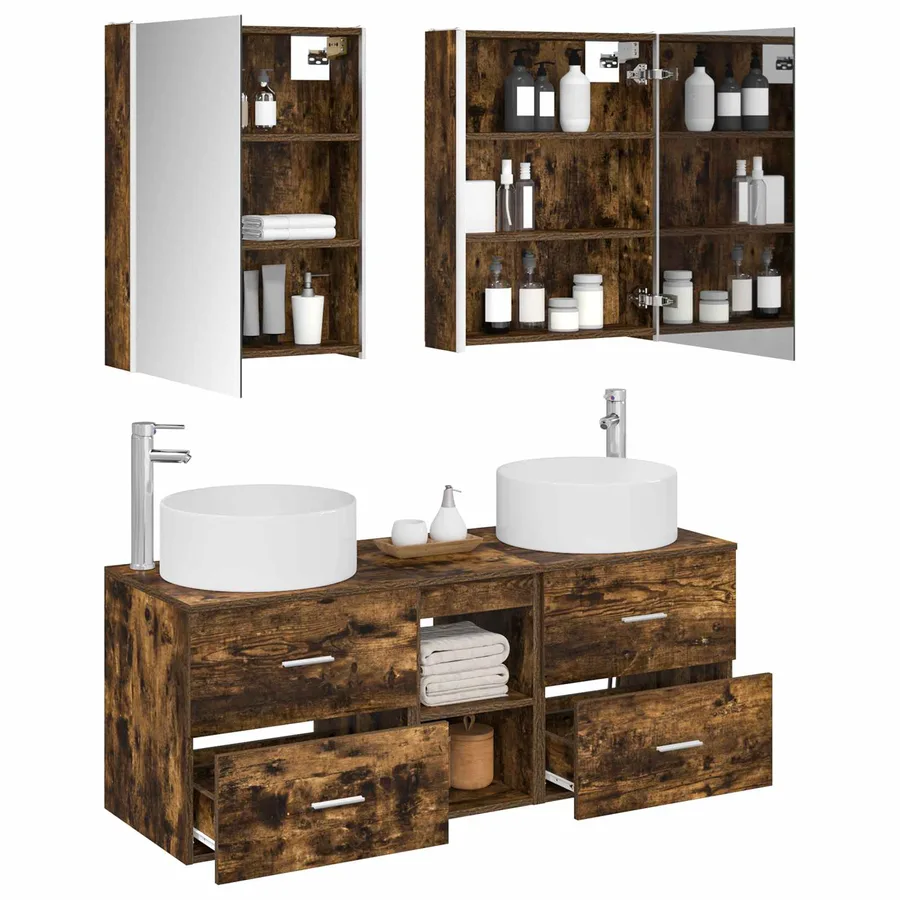 Ensemble de mobilier de salle de bain 5 pcs Chêne fumé - 3