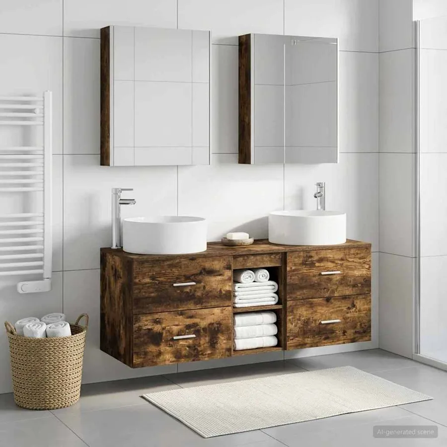 Ensemble de mobilier de salle de bain 5 pcs Chêne fumé - 4