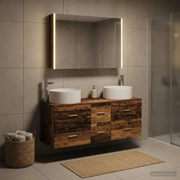 Ensemble de mobilier de salle de bain 4 pcs Bois ancien