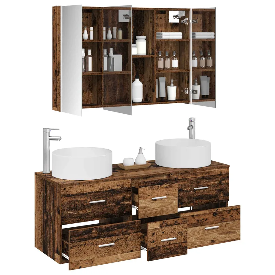 Ensemble de mobilier de salle de bain 4 pcs Bois ancien - 3