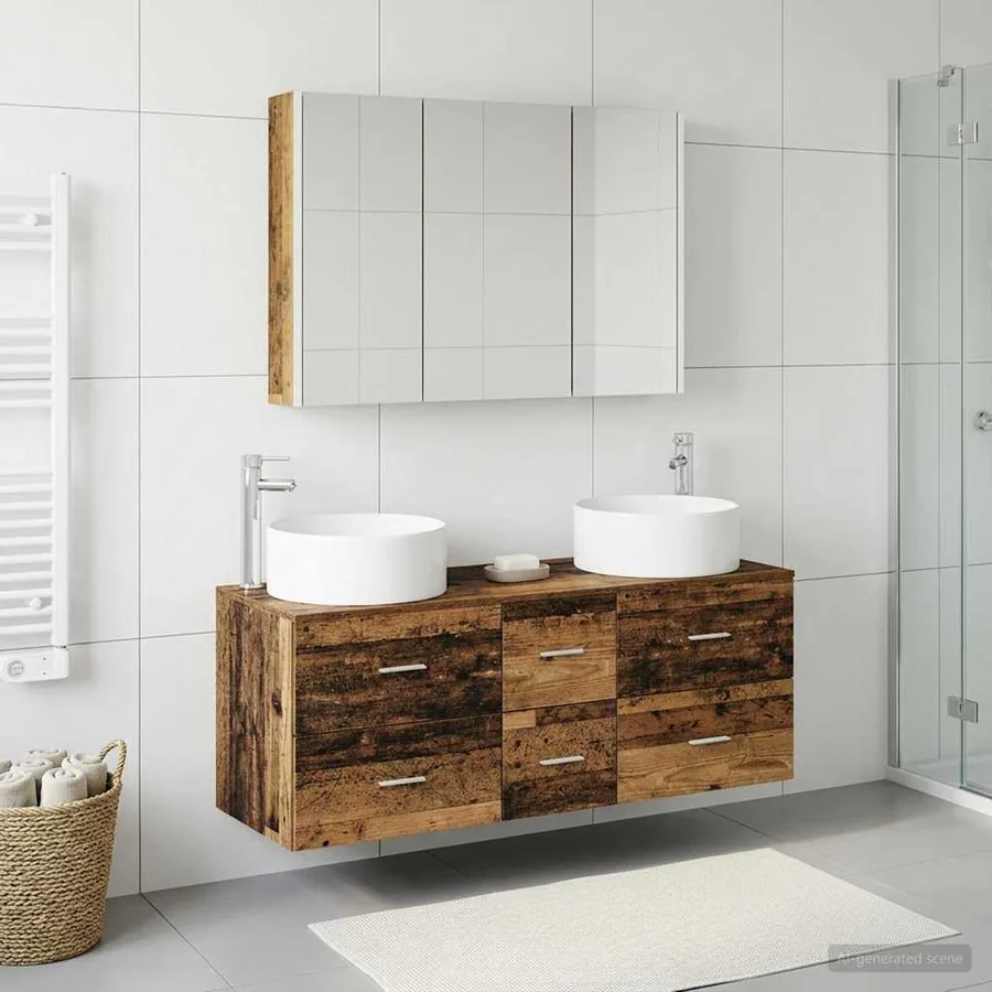 Ensemble de mobilier de salle de bain 4 pcs Bois ancien - 4