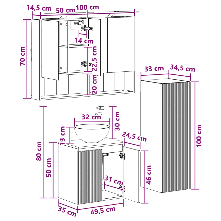 Ensemble de mobilier de salle de bain 4 pcs Gris béton - 12