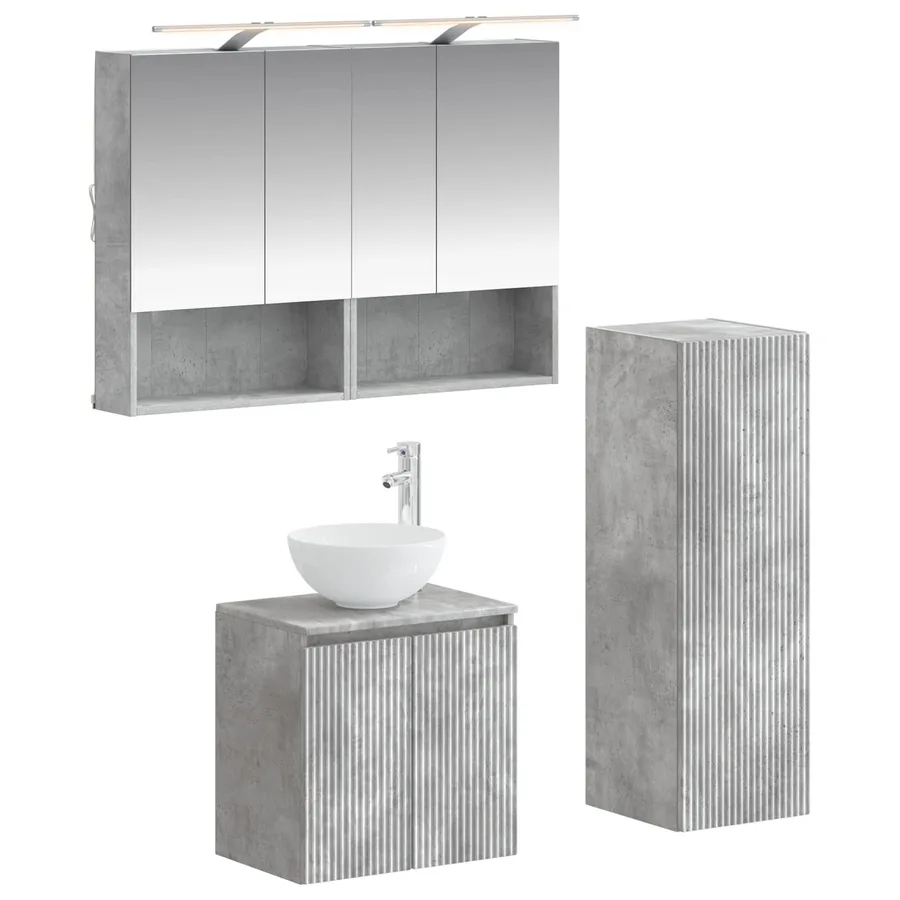 Ensemble de mobilier de salle de bain 4 pcs Gris béton - 2