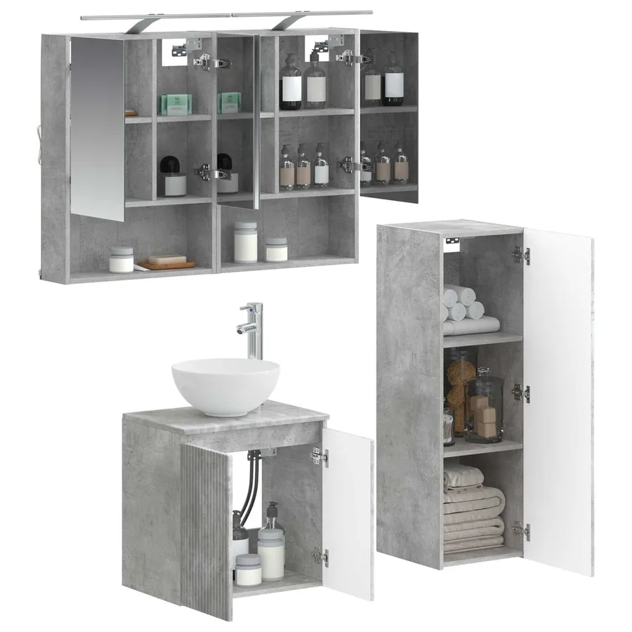 Ensemble de mobilier de salle de bain 4 pcs Gris béton - 3