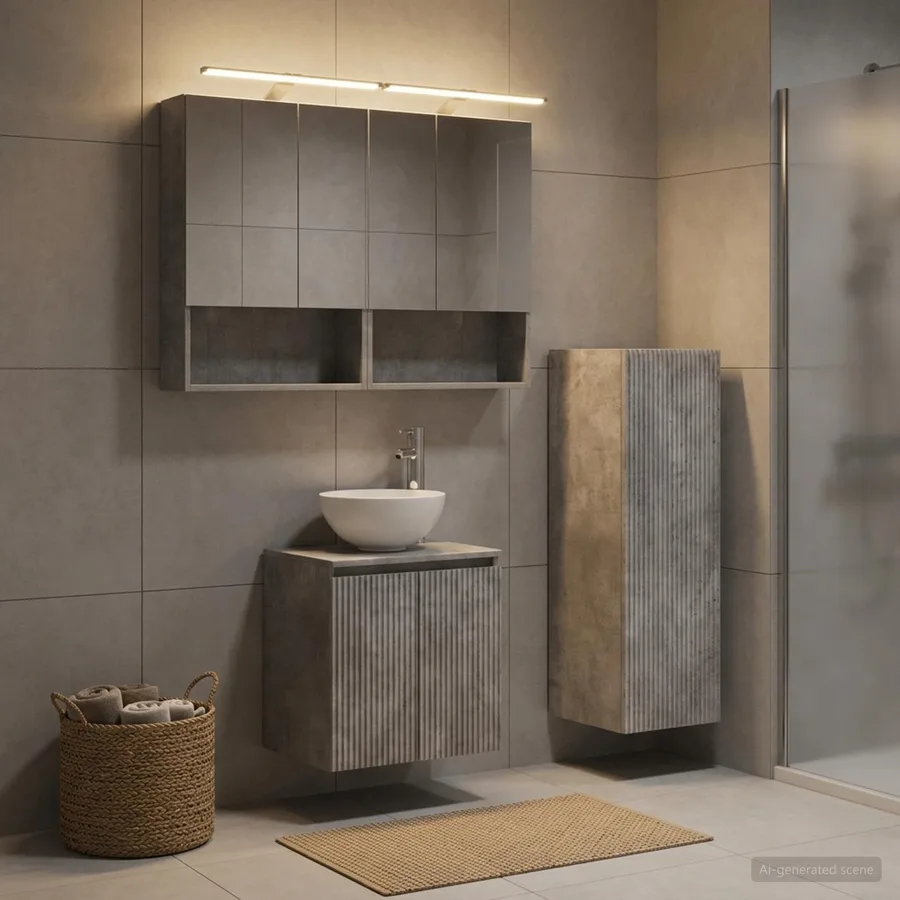 Ensemble de mobilier de salle de bain 4 pcs Gris béton - 4