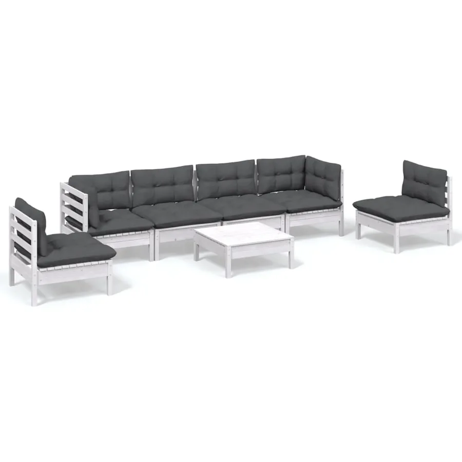 Salon de jardin 7 pcs avec coussins bois de pin massif - 2