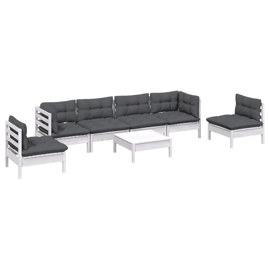 Salon de jardin 7 pcs avec coussins bois de pin massif - 3