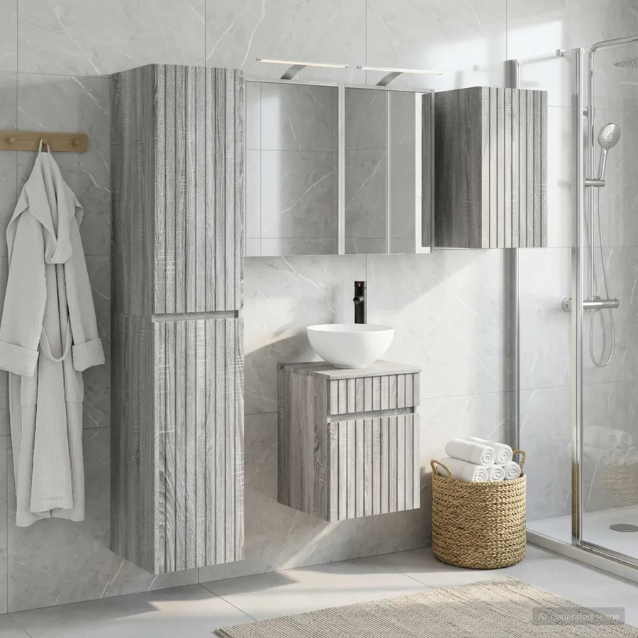 Ensemble d'armoire de salle de bain 5 pcs Sonoma gris