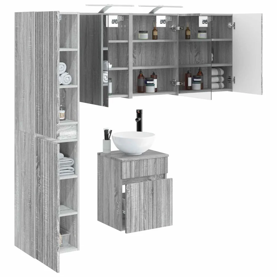 Ensemble d'armoire de salle de bain 5 pcs Sonoma gris - 3