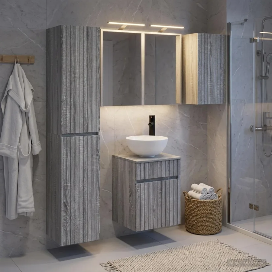 Ensemble d'armoire de salle de bain 5 pcs Sonoma gris - 4