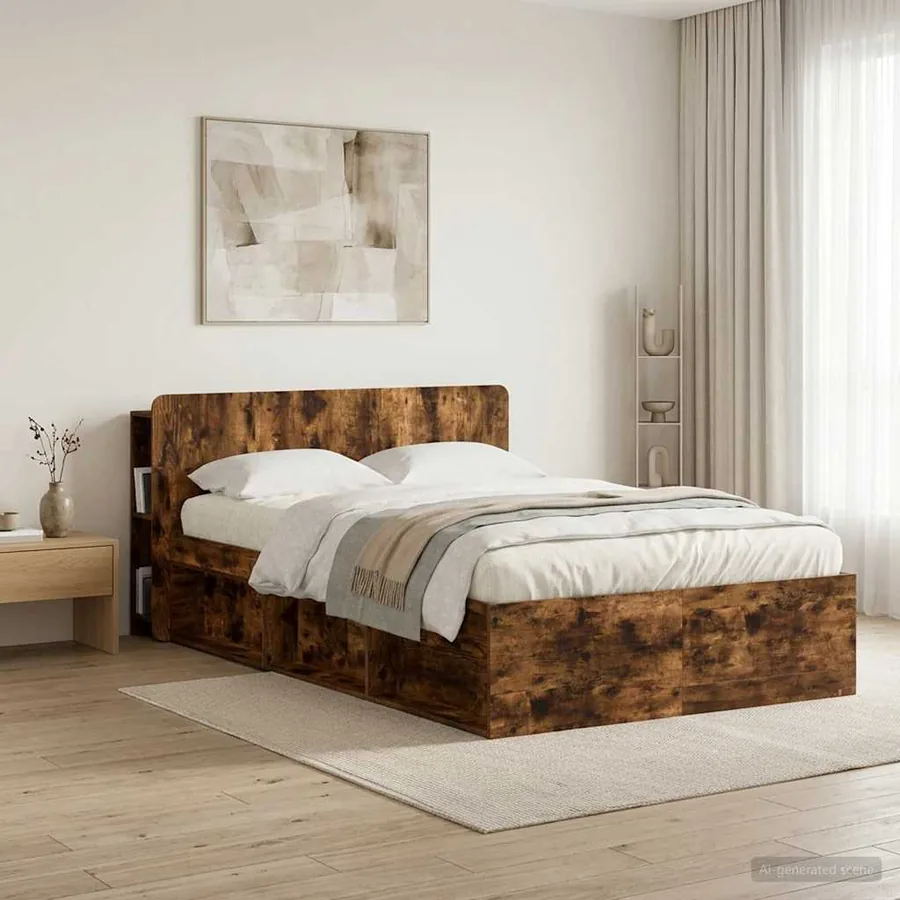 Cabinet de Tête de Lit Chêne fumé Bois d'ingénierie