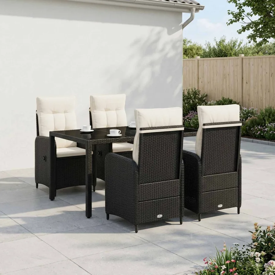 Ensemble de repas extérieur 5 pcs Noir et blanc crème