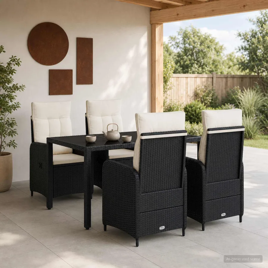 Ensemble de repas extérieur 5 pcs Noir et blanc crème - 3