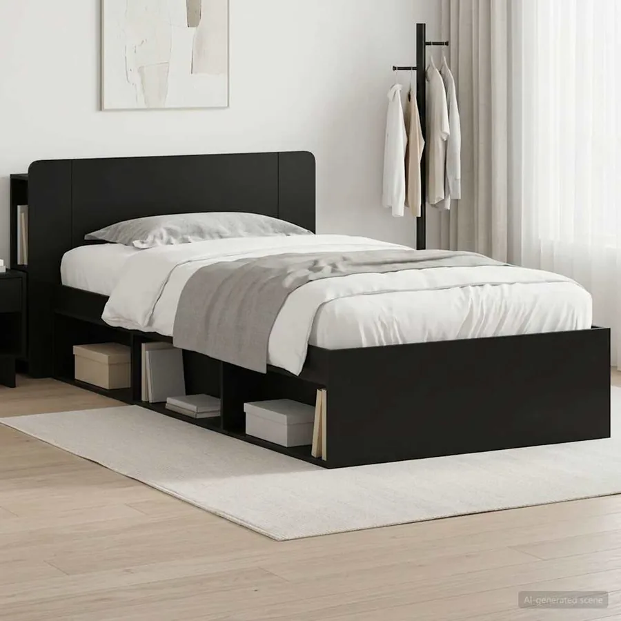 Cadre de lit avec rangement Noir 90 x 200 cm Bois d'ingénierie