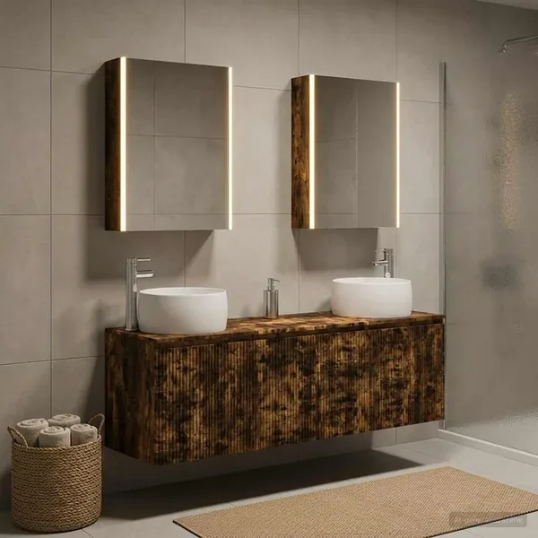 Ensemble d'armoire de salle de bain 5 pcs Chêne fumé