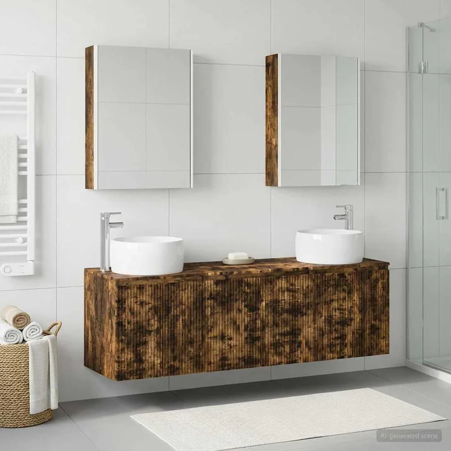 Ensemble d'armoire de salle de bain 5 pcs Chêne fumé - 4