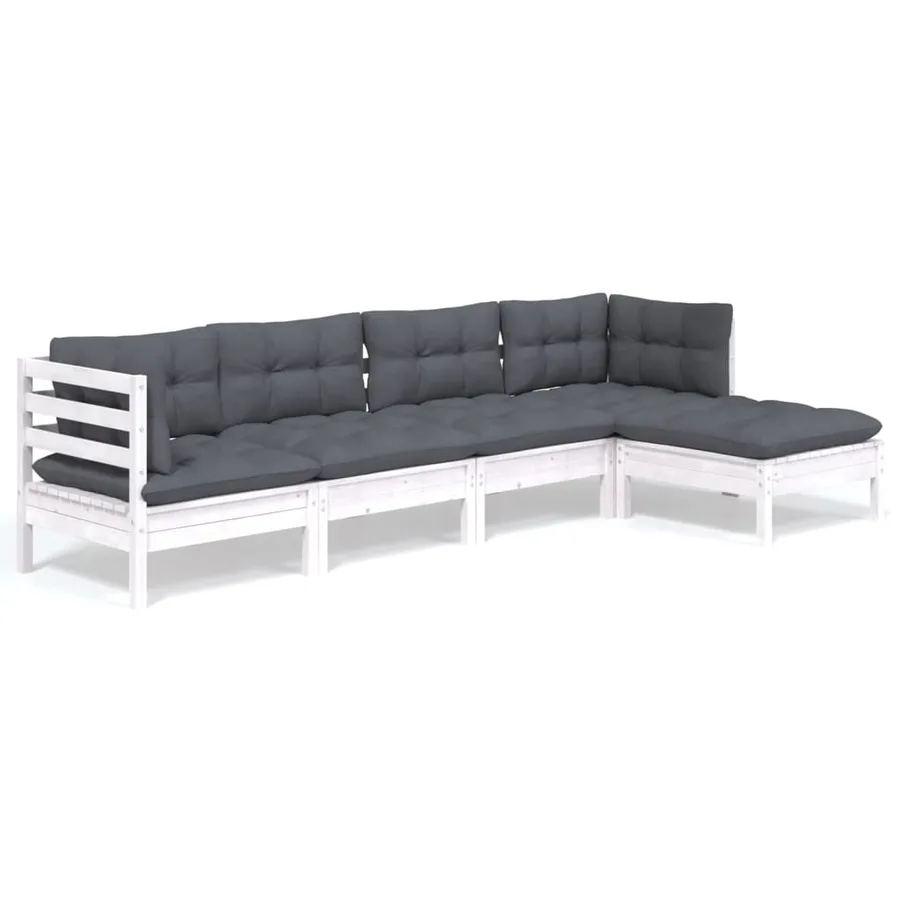 Salon de jardin 5 pcs avec coussins blanc bois de pin - 2