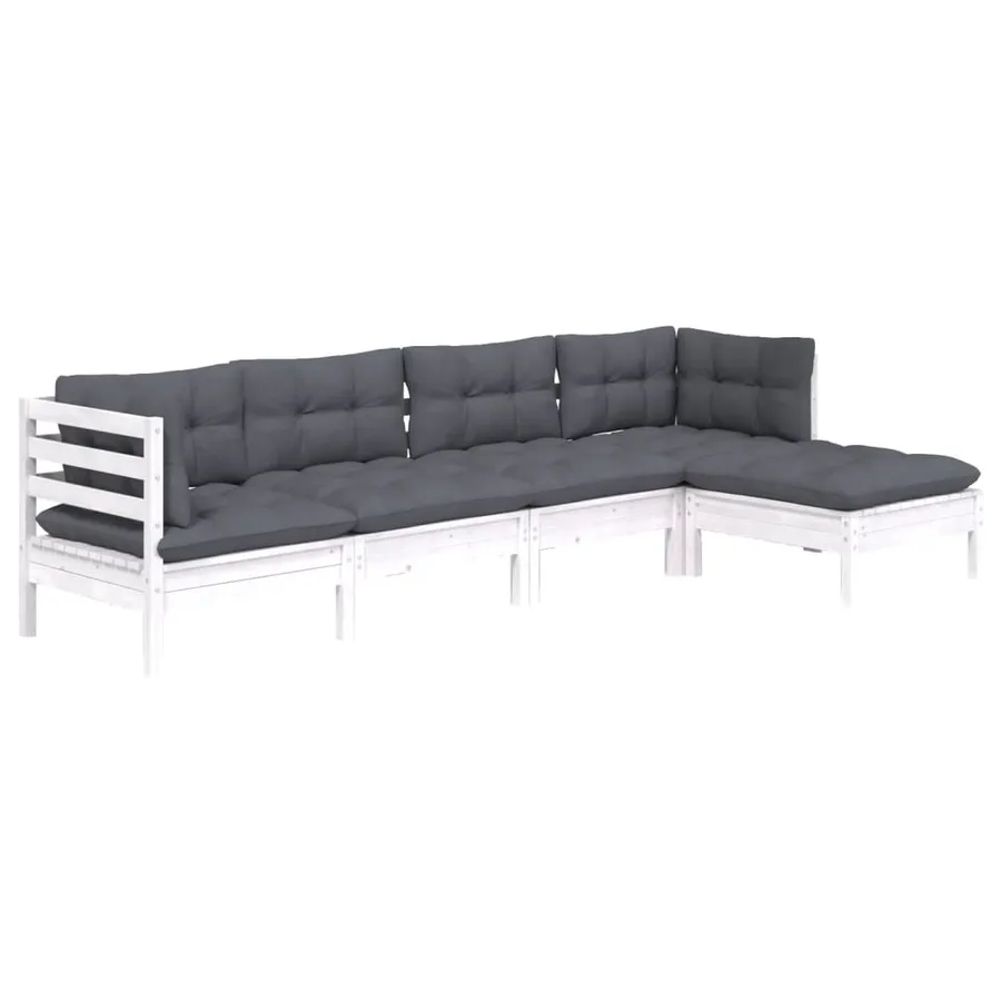 Salon de jardin 5 pcs avec coussins blanc bois de pin - 3