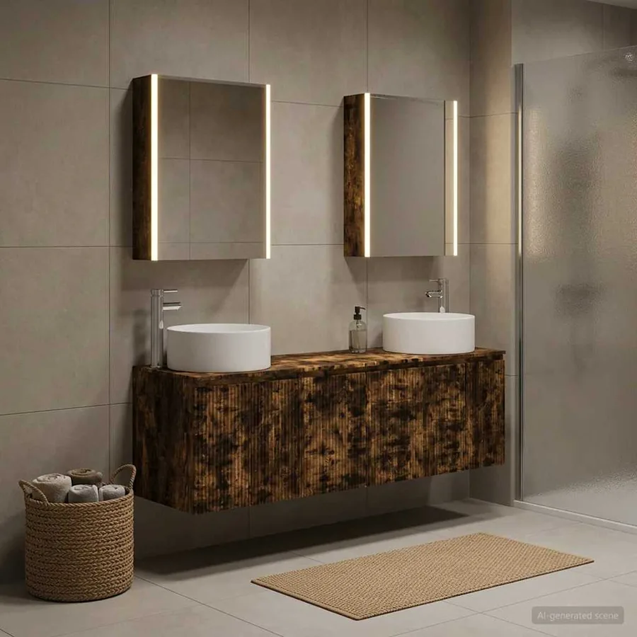 Ensemble d'armoire de salle de bain 5 pcs Chêne fumé