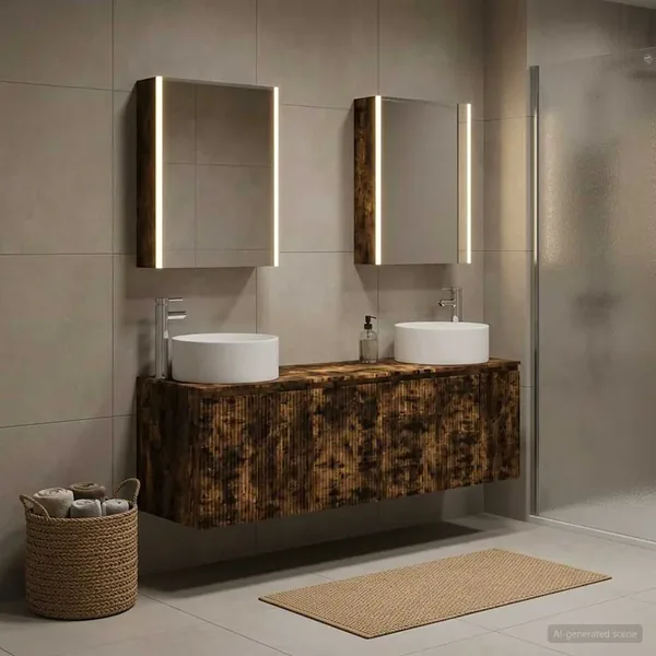 Ensemble d'armoire de salle de bain 5 pcs Chêne fumé