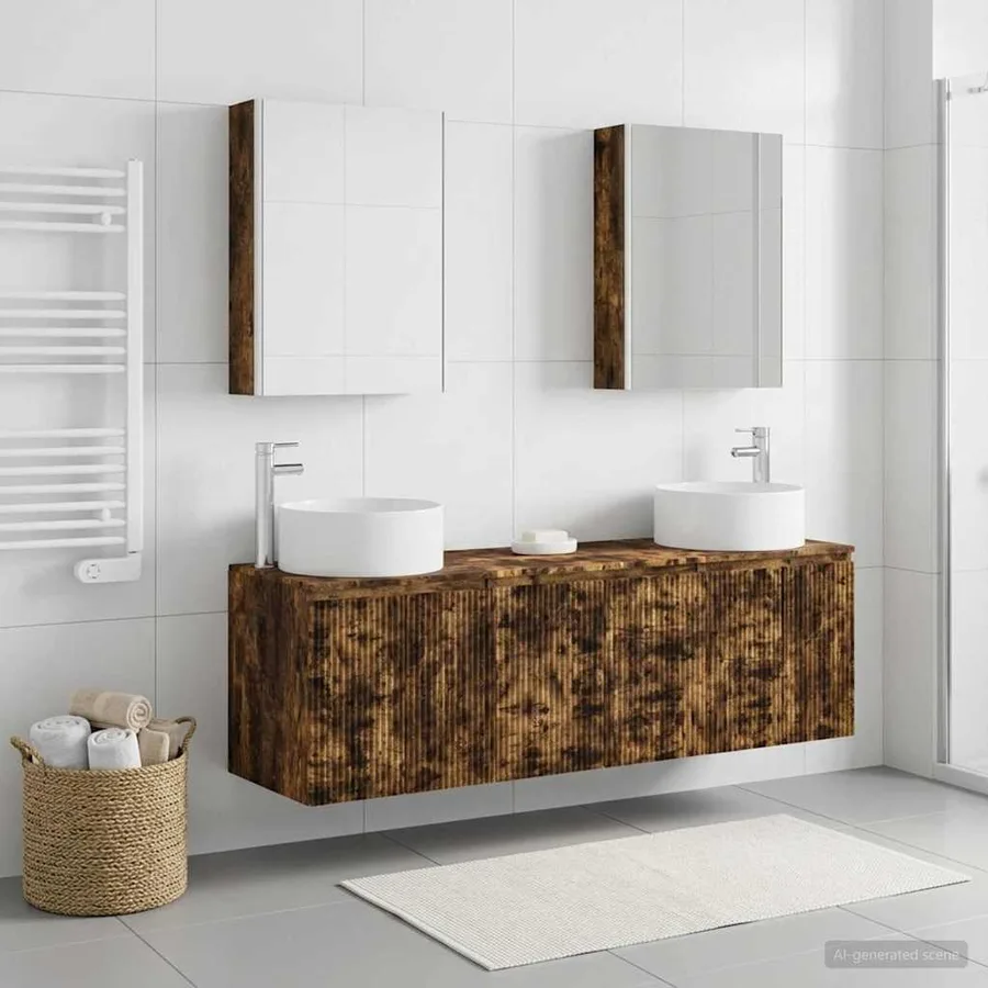 Ensemble d'armoire de salle de bain 5 pcs Chêne fumé - 4