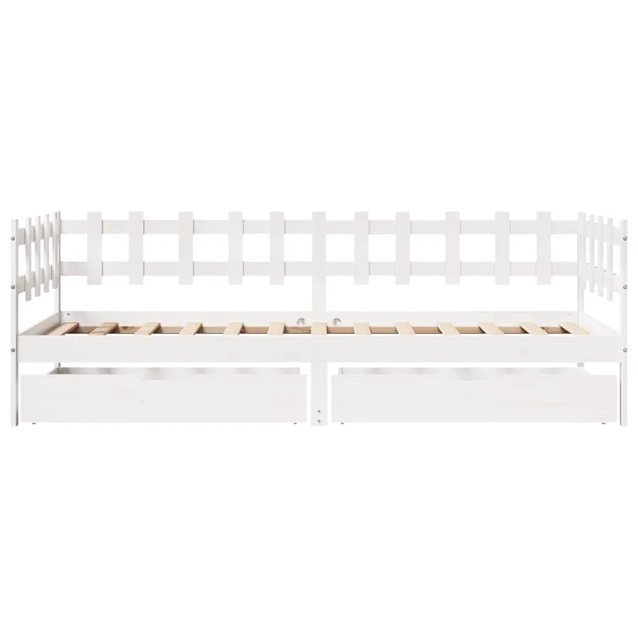 Lit de jour et tiroirs sans matelas blanc 90x200 cm bois massif - 4