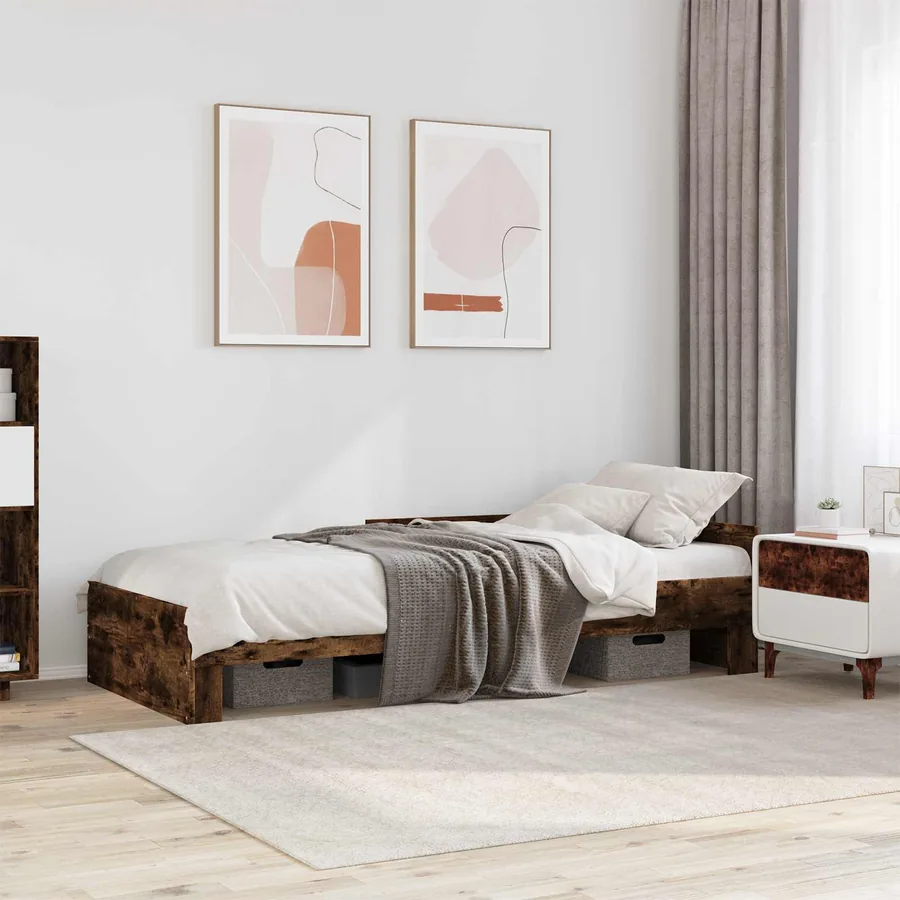 Cadre de lit avec tête de lit Chêne fumé 80 x 200 cm