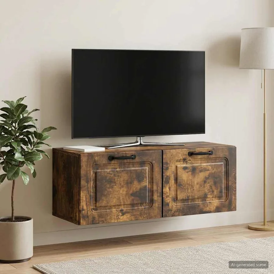 Meuble TV mural Chêne fumé 78,5 x 31 x 30 cm Bois d'ingénierie
