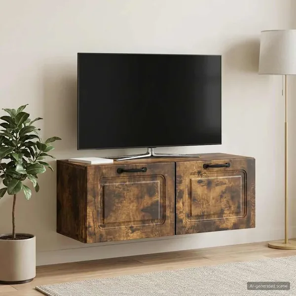 Meuble TV mural Chêne fumé 78,5 x 31 x 30 cm Bois d'ingénierie