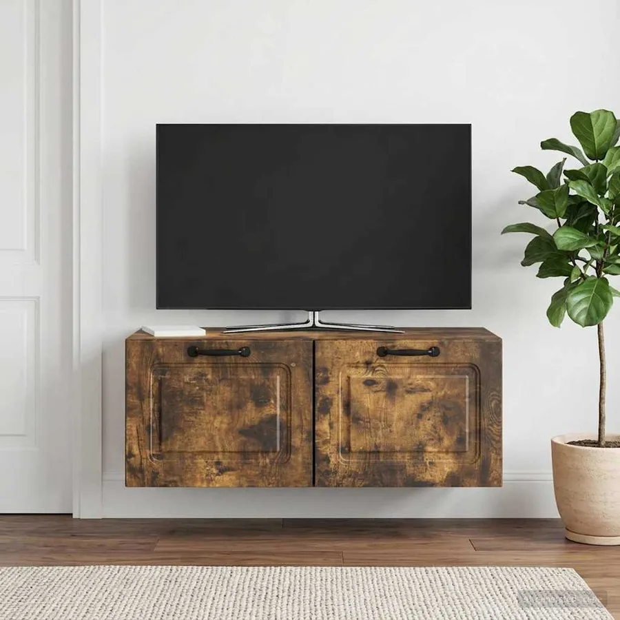 Meuble TV mural Chêne fumé 78,5 x 31 x 30 cm Bois d'ingénierie - 4