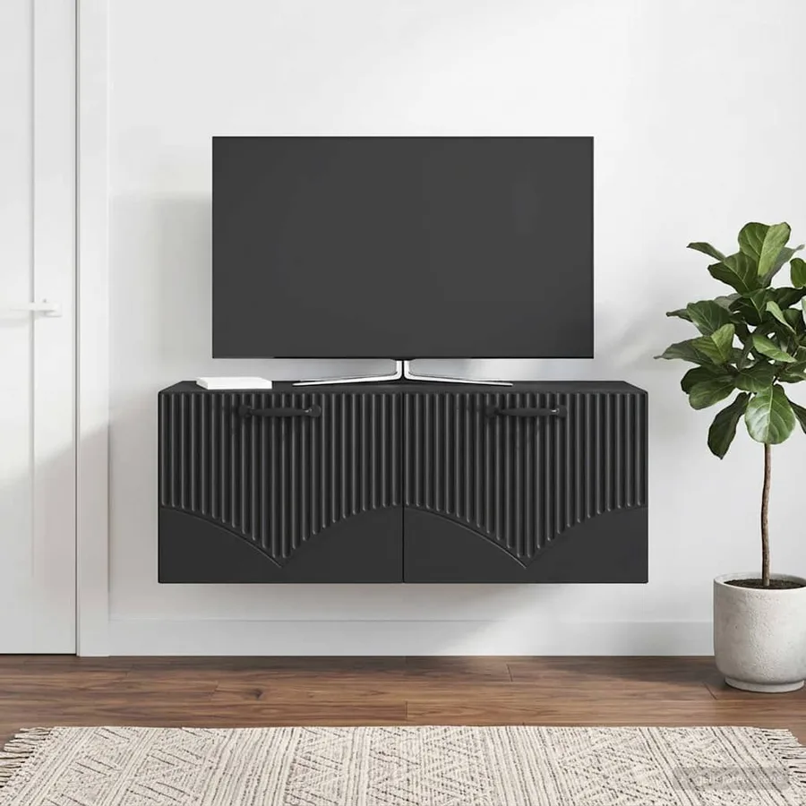 Meuble TV mural Noir 78,5 x 31 x 30 cm Bois d'ingénierie - 4