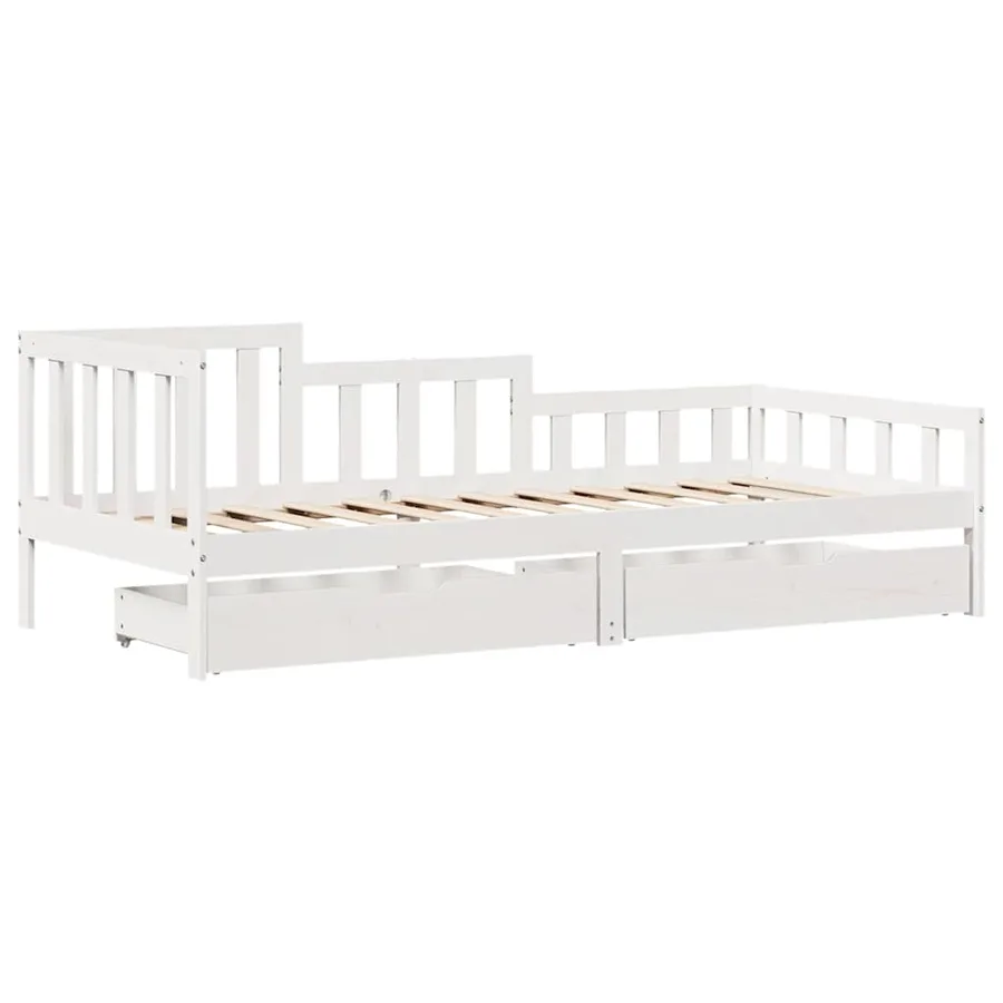Lit de jour et tiroirs sans matelas blanc 80x200 cm bois massif - 3